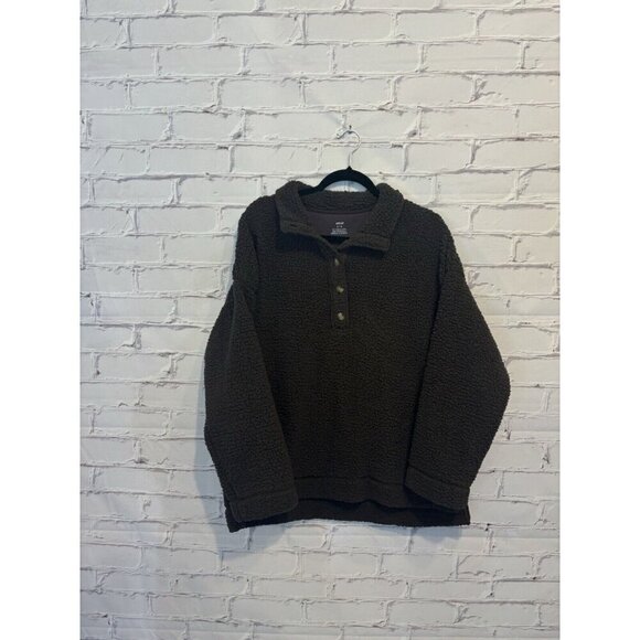 Aero Woman’s Dark Gray Sherpa 3/4 Button Down Cozy Warm  Pullover Sweater - Picture 2 of 6